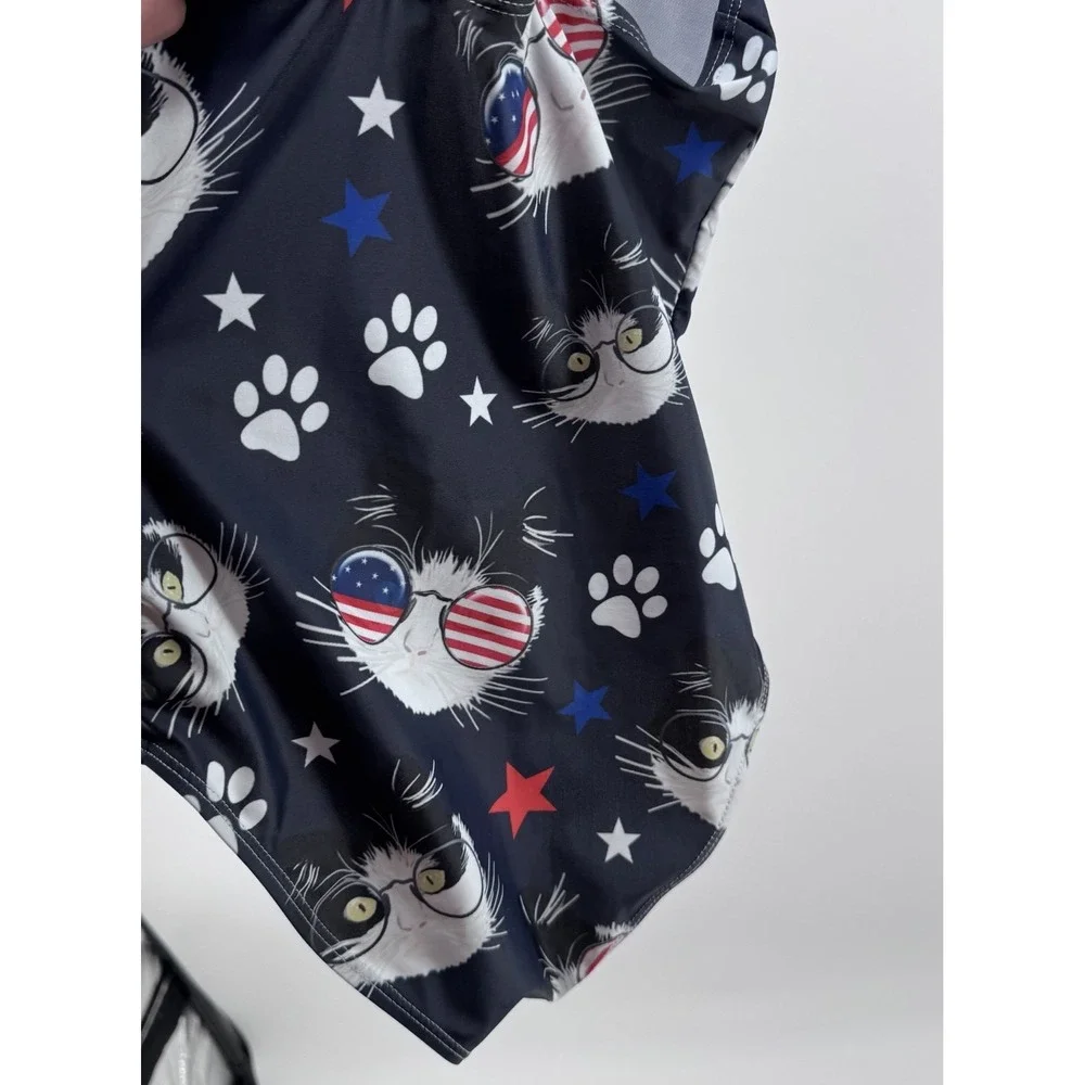 Lot of 2 Girls Swimsuits Size 10 Justice Cat One Piece Purple Patriotic Beach